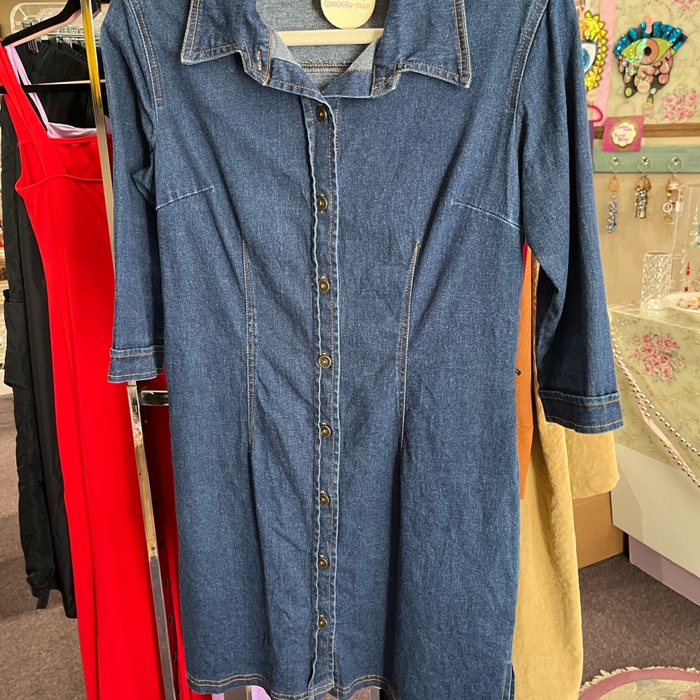 Aqua Blu Indigo Denim Dress with Tan Stitching